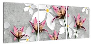 Abstraktní obraz květů na šedém pozadí (90x30cm)