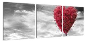 Obraz - červené srdce na louce (90x30cm)