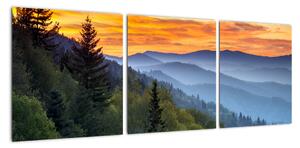 Obraz horské krajiny při západu slunce (90x30cm)