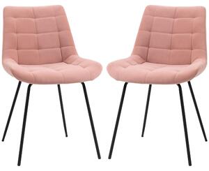 Jídelní židle – Retro židle – Sametové židle – Kuchyňské židle – Sada 2 kusů – Růžová sametová látka – Rozměry: 50x61x79 cm
