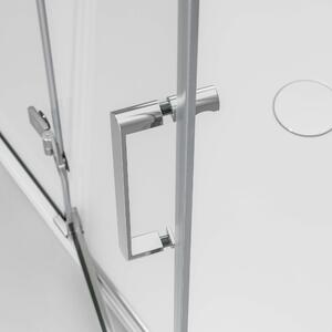 Rohový sprchový kout se závěsnými dveřmi na pevném panelu NT403 - 8 mm čiré sklo Nano - závěs dveří LEVÝ - možnost volby šířky