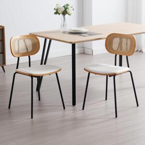 Jídelní židle - Židle - Kuchyňská židle - Ratanová židle - Designová židle - Sada 2 kusů - Bílá umělá kůže