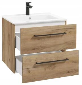 Závěsná koupelnová skříňka s umyvadlem dub craft 60x50 cm + baterie + sifon