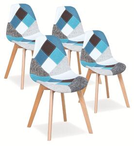 Jídelní židle - Židle - Komplet jídelní set - Kuchyňské židle - Černé židle - Modrá patchworková potahová látka - Skandinávský design