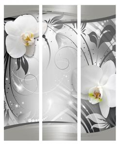 Paraván stříbrná abstrakce s orchidejí Velikost (šířka x výška): 135x172 cm