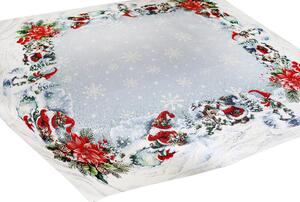 Vánoční gobelínový ubrus na stůl s lurexem – skřítek na bruslích Barva Vícebarevná Rozměry 90x90 cm