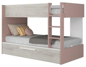 Patrová postel EMMET II pinie cascina/starorůžová, 90x200 cm