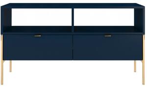 Tmavě modrý TV stolek Skandica Polka se zlatou podnoží 120 x 37 cm