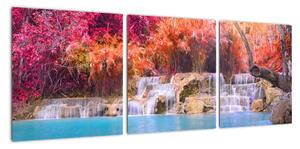 Obraz vodopádu a barevné přírody (90x30cm)