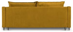 Žlutá sametová třímístná rozkládací pohovka MICADONI RUTILE 215 cm