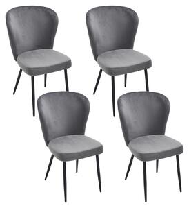 Sada čtyř jídelních židlí. Moderní kuchyňské židle s látkovým sedákem a kovovými nohami. Klasický design
