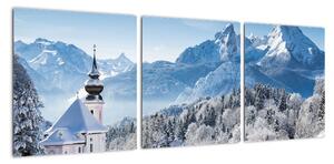 Kostel v horách - obraz zimní krajiny (90x30cm)