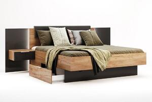Manželská postel DOTA + rošt a deska s nočními stolky, 160x200, dub Kraft/šedá