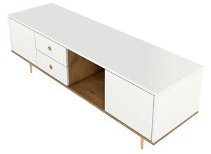 Bílý TV stolek Skandica Harmoni se zlatou podnoží 160 x 45 cm