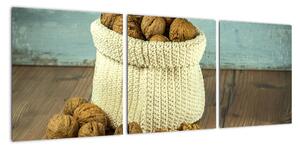 Obraz - ořechy v pleteném koši (90x30cm)