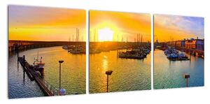 Obraz přístavu při zapadajícím slunci (90x30cm)