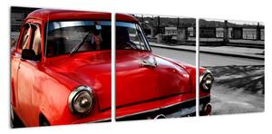 Obraz červeného auta - veterán (90x30cm)