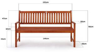 Zahradní lavička Maxima - eukalyptové dřevo | 152 cm x 90 cm x 55 cm