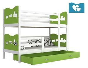 Dětská patrová postel FOX 2 COLOR + matrace + rošt ZDARMA, 190x80, bílý/zelený - vláček