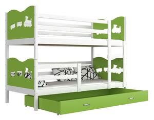 Dětská patrová postel MAX 2 COLOR, 190x80, bílý/zelený - vláček