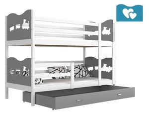 Dětská patrová postel MAX 2 COLOR, 190x80, bílý/šedý - vláček