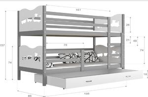 Dětská patrová postel FOX 2 COLOR + matrace + rošt ZDARMA, 190x80, bílý/růžový - vláček