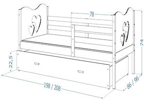 Dětská postel FOX P2 COLOR + matrace + rošt ZDARMA, 190x80, bílá/srdce/bílá