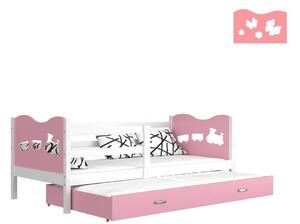 Dětská postel FOX P2 COLOR + matrace + rošt ZDARMA, 190x80, bílá/motýl/růžová