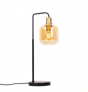 Designová stolní lampa černá s mosazí a jantarovým sklem - Zuzanna