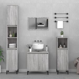 Sada koupelnového nábytku v světlé šedé barvě – úsporný design – s umyvadlem a úložnou skříňkou – vyrobeno z odolného tvrdého dřeva