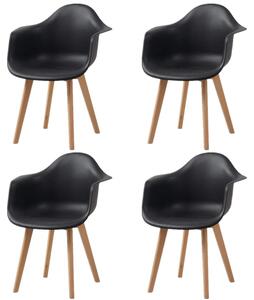 Jídelní židle - sada 4 kusů - minimalistický retro moderní design - s opěradlem - sedák z plastu - nohy z buku