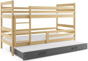 Patrová postel RAFAL 3 + matrace + rošt ZDARMA, 90x200 cm, borovice, grafit