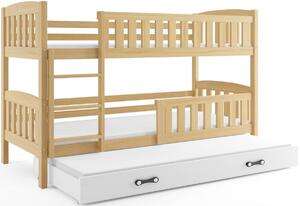 Patrová postel KUBUS 3 + matrace + rošt ZDARMA, 90x200, borovice, bílá