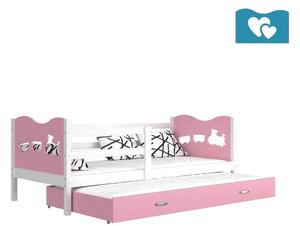 Dětská postel FOX P2 COLOR + matrace + rošt ZDARMA, 190x80, bílá/srdce/růžová