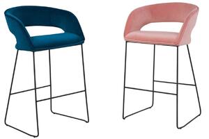 Lososová sametová barová židle Miotto Aventino s kovovou podnoží 75 cm