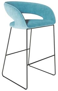 Tyrkysová sametová barová židle Miotto Aventino s kovovou podnoží 75 cm