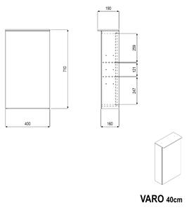 Zrcadlová skříňka VARO s osvětlením LED a zásuvkou - 40 cm - závěs dveří vlevo