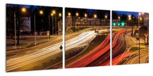 Noční čtyřproudová silnice, obraz (90x30cm)