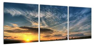 Západ slunce na poli - moderní obraz (90x30cm)