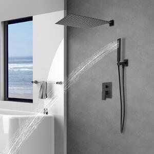 Vestavěná sprchová sada, 40 cm, klasická černá barva, elegantní design, otočná sprchová hlavice o 360° a hadice