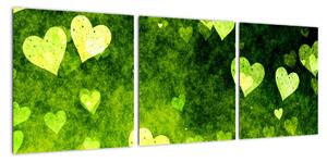 Zelená srdíčka - obraz do bytu (90x30cm)