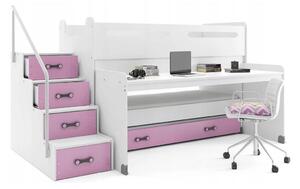 Dětská patrová postel XAVER 1, 200x80, bílá/růžová