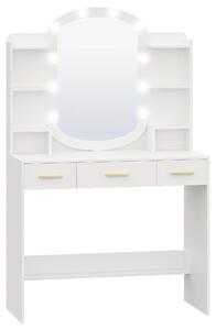 Kosmetický stolek - Toaletní stolek - Stolek na líčení - Kosmetický stolek - Stolek na make-up - Bílý kosmetický stolek s oválným zrcadlem