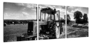 Černobílý obraz traktoru (90x30cm)