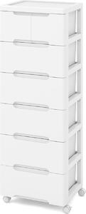 COSTWAY Skříňka do niky vertikální úložná skříňka, komoda se 7 zásuvkami, univerzální a uzamykatelná kolečka, koupelnový vozík 40x 32 x 114 cm Bílá