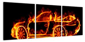 Obraz hořícího auta (90x30cm)