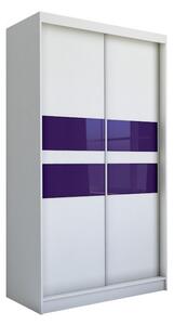 Skříň s posuvnými dveřmi IRIS, bílá/fialové sklo, 150x216x61