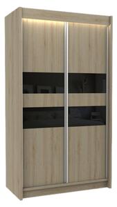 Skříň s posuvnými dveřmi IRIS, sonoma/černé sklo, 120x216x61