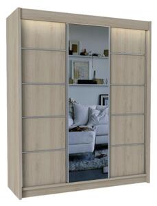 Skříň s posuvnými dveřmi a zrcadlem MAKIRA, wenge, 200x216x61