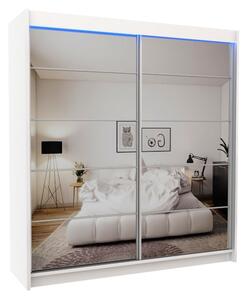 Skříň s posuvnými dveřmi a zrcadlem FLORES, bílá, 200x216x61